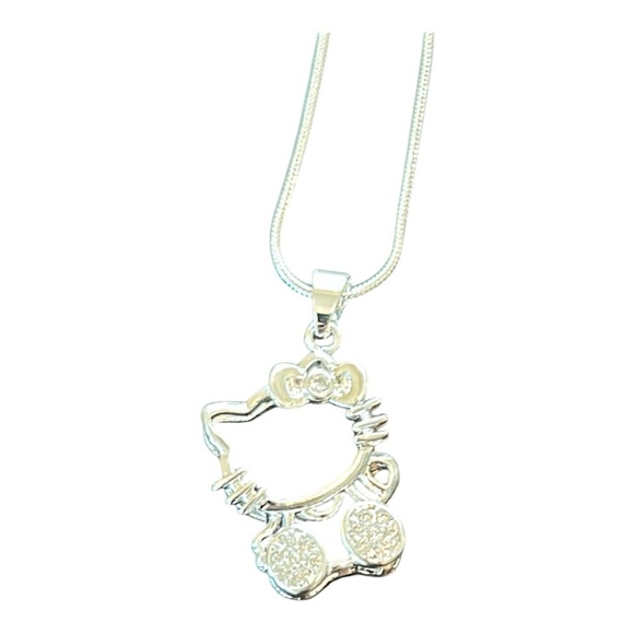 Hello Kitty Silver Plated Crystal Pendant Necklace 18” Chain - Picture 1 of 9